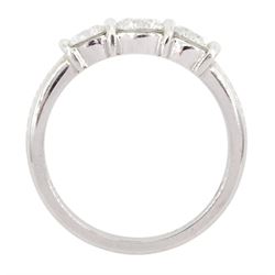 Platinum three stone round brilliant cut diamond ring by FEU, London 2003, total diamond weight 1.03 carat