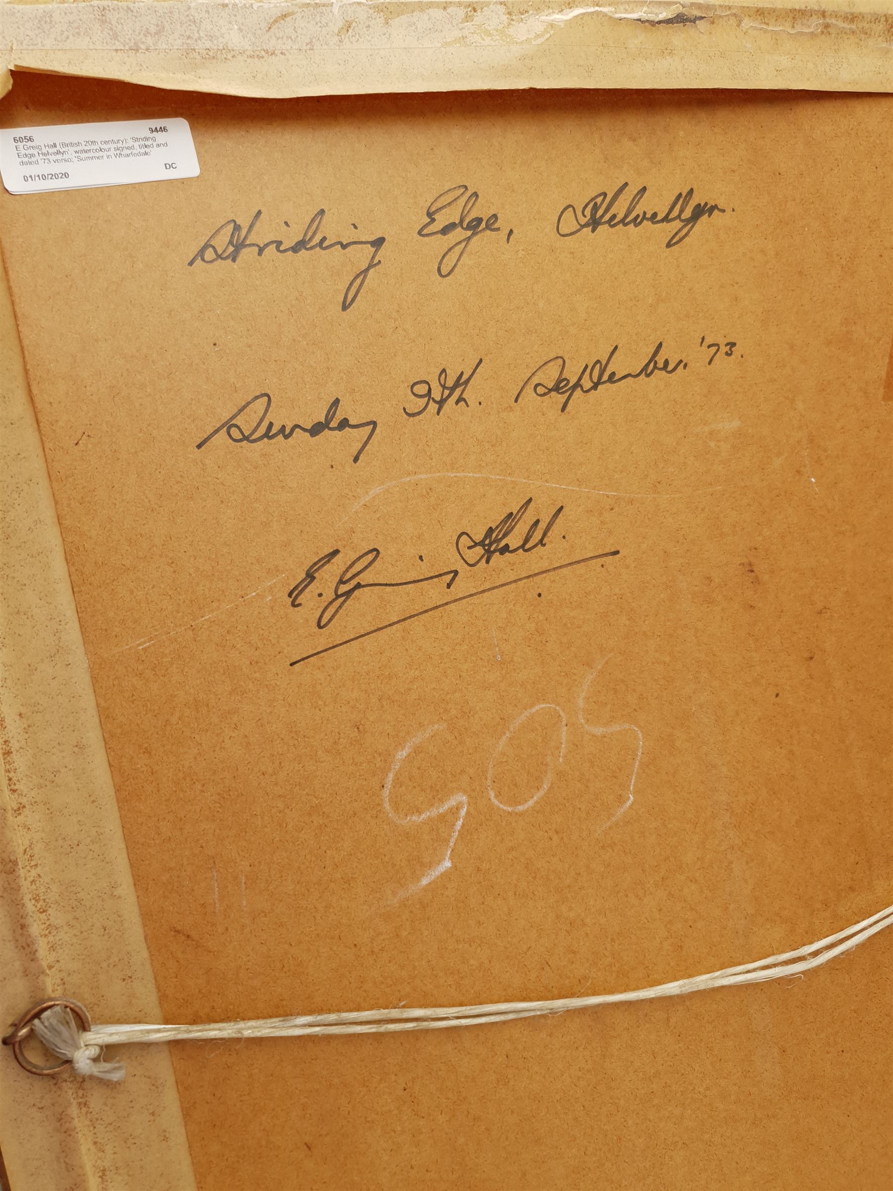 E Greig Hall (British 20th century): 'Striding Edge Helvellyn', watercolour signed, titled and dated '73 verso; 'Summer in Wharfedale' and Yorkshire Landscape, two watercolours signed E Shillito, max 49cm x 37cm (3)