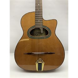 Spanish Gitano Manuel Rodriguez EMC1 Maccaferri acoustic guitar, c2000, the cedar top with D-hole, L98cm overall; in lightweight hard carrying case.