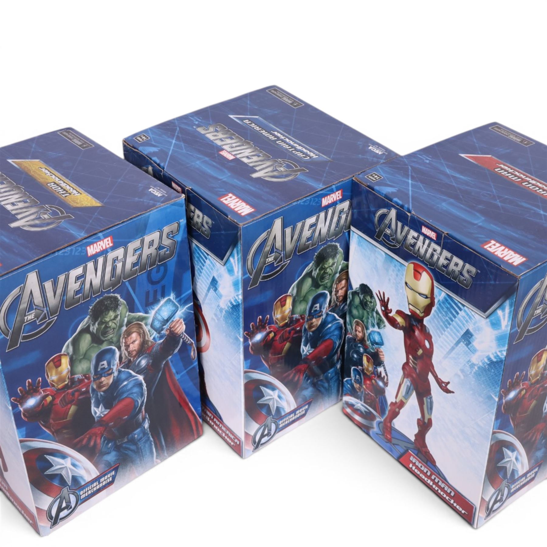 Three Neca Marvel The Avengers Headknockers, Captain America, Iron Man and Thor, all boxed