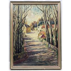 Evelyne Oughtred Buchanan (née Watson) (British 1883-1978): Tree Lined Street, oil on canvas signed, another oil sketch and remains of various labels verso 85cm x 62cm