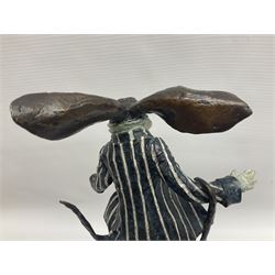 Rachel Talbot (British 1980-), Water Meadow Merriment, limited edition bronze sculpture, modelled as a hare in boating attire, upon a polished marble base, H37cm