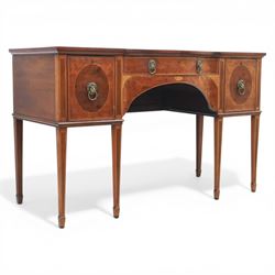 George III Sheraton design serpentine inlaid mahogany and satinwood sideboard