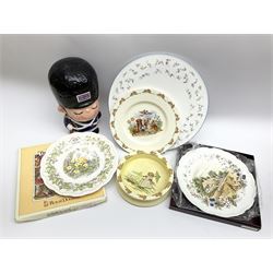 Quantity of ceramics to include Bunnykins plate, Sylvac baby bowl, Royal Doulton ‘Brambly Hedge Spring’ plate, Royal Albert ‘Autumn’ plate, a money box modelled as a soldier and a Royal Worcester ‘Forget me not’ plate.  