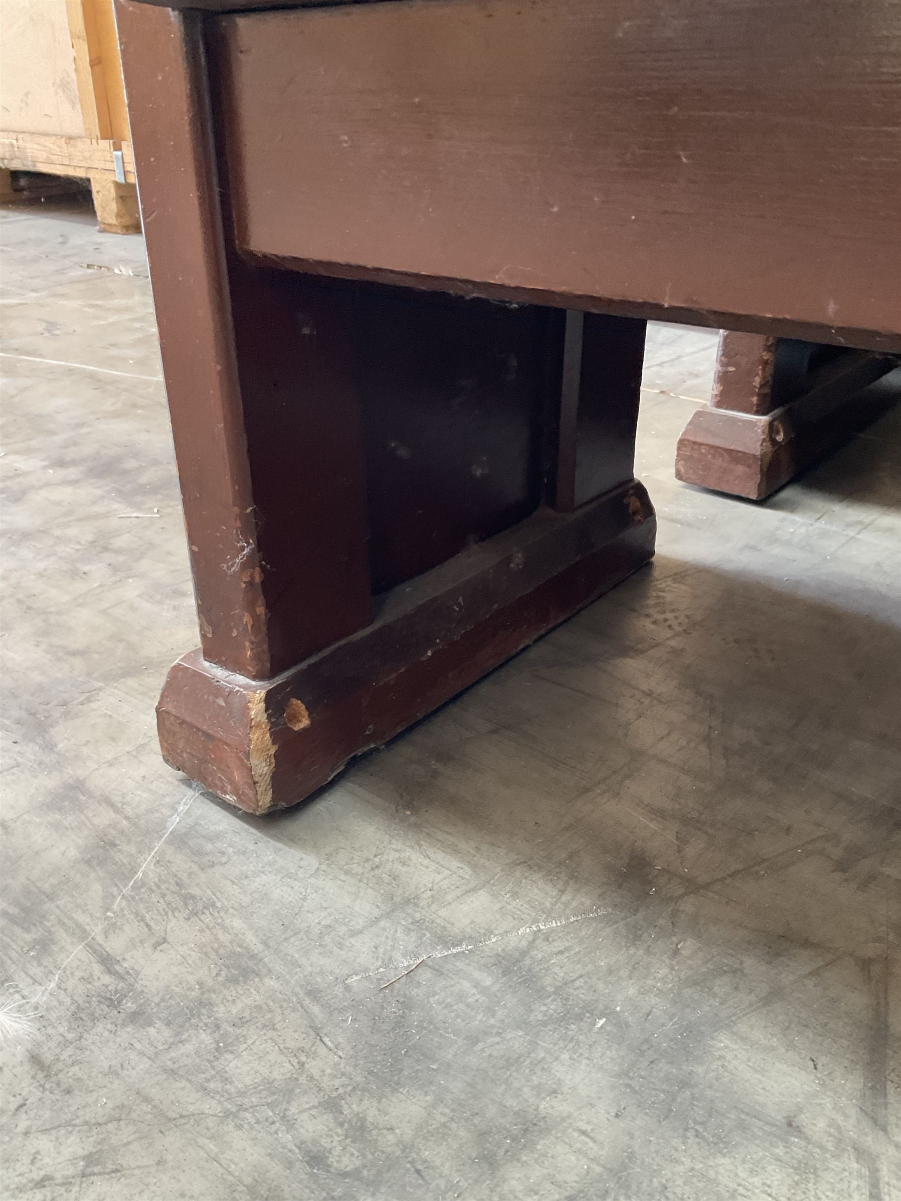 Pair of brown painted wooden church pews  - THIS LOT IS TO BE COLLECTED BY APPOINTMENT FROM DUGGLEBY STORAGE, GREAT HILL, EASTFIELD, SCARBOROUGH, YO11 3TX