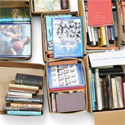 Large collection of mainly art and antiques reference books, and others, various classic car interest repair and history books including Bugatti and Jaguar etc, contents in seventeen boxes