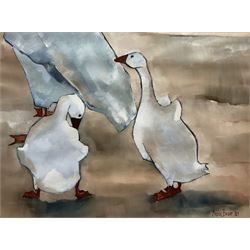 Madge Bright (British 20th century): Two Geese, gouache signed and dated '87, 43cm x 58cm