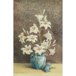 M K Pitcairn (20th century): Still Life of Lillies, miniature on ivory signed 13cm x 8cm