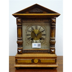  HAC architectural cased mantel clock with silvered Roman dial, twin train 8-day movement half hour striking on a coil, No.3225, H29cm   