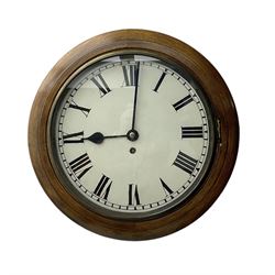 English - Early 20th century 8-day oak cased wall clock c1920, with a spun bezel and 12