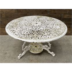 Victorian design cast aluminium circular garden table (D109cm, H72cm) and six armchairs 