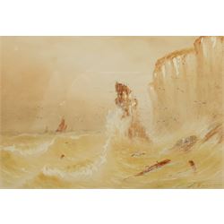 Joseph Eaman (British 1853-1907): Coastal Rocks in Rough Seas, watercolour signed 23cm x 34cm
