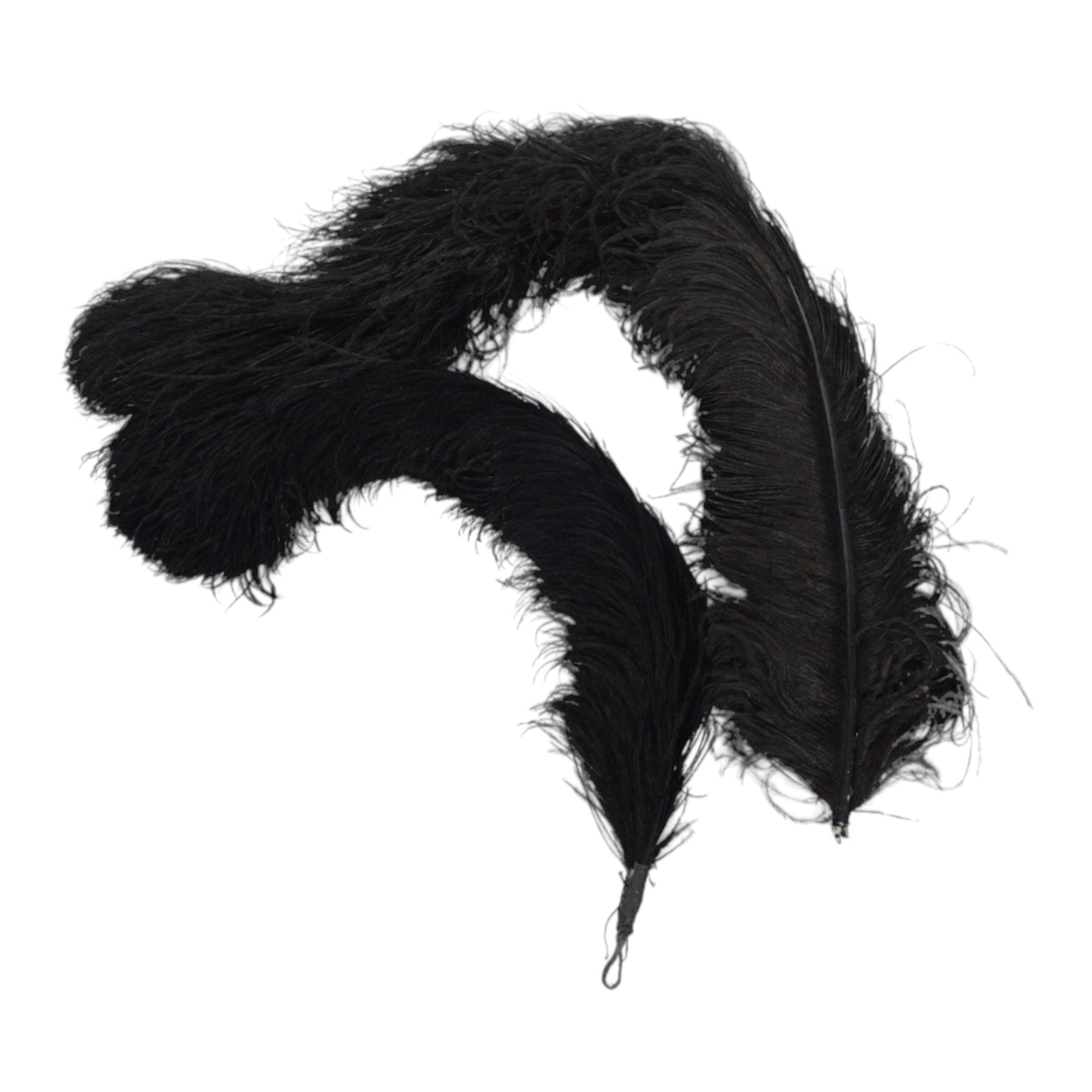 Early 20th century ostrich feather and mother of pearl fan, together with four loose ostrich feathers and a French beadwork clutch bag