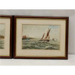 E Adams (British 19th/20th century): Shoreham Fishing Boat with Pier and Lighthouse, watercolour signed 18cm x 27cm