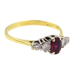  18ct gold graduating ruby and diamond five stone ring, hallmarked  
