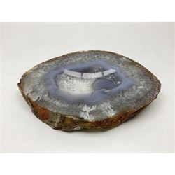 Polished agate geode stone dish, with rough edges, H16cm, L28cm