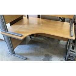 Two light oak and grey metal left hand office desks (2) - THIS LOT IS TO BE COLLECTED BY APPOINTMENT FROM DUGGLEBY STORAGE, GREAT HILL, EASTFIELD, SCARBOROUGH, YO11 3TX