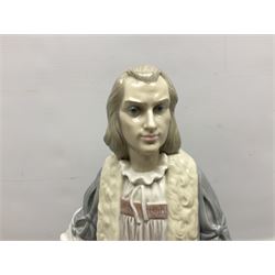 Lladro figure, Columbus, modelled as Christopher Columbus stood by a globe, limited edition 896/1200, no 1432, sculpted by Salvador Furio, with original box, year issued 1982, year retired 1988, H42cm