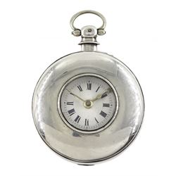 William IV silver half hunter verge fusee pocket watch by Samuel Underwood, Wolverhampton, No. 6622, round pillars, engraved and pierced balance cock decorated with a mask, white enamel dial with Roman numerals, case makers mark F.B, Birmingham 1834