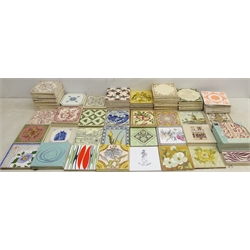  Large collection of modern dust-pressed block printed tiles including six 1960's Richards tiles and other traditional floral and repeat pattern tiles, approx 15cm x 15cm (142) with two sets of border tiles and three loose. Provenance: From a Private Yorkshire Collector  