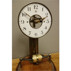  Early 20th century tall 'Bulle' electric clock, silvered Arabic dial, under dome with turned stained beech plinth, H46cm  