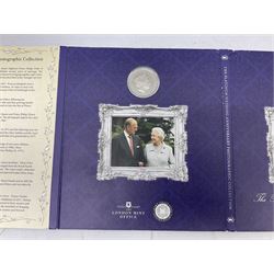 The Royal Mint United Kingdom 2006 brilliant uncirculated coin collection, in card folder and a part set of The London Mint Office 'The Platinum Wedding Anniversary Photographic Collection' coins