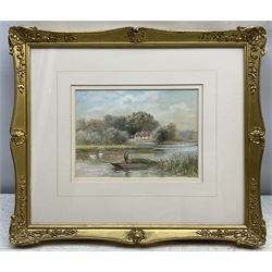 Walter Duncan (British 1848-1932): 'Clevedon Woods on the Thames' and 'The Rush Boat - Pangbourne on the Thames', pair watercolours signed and dated 1910, titled in a later hand verso 13cm x 18cm (2)