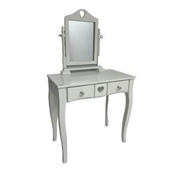 White finish dressing table with raised swing mirror, decorated with pierced heart motifs