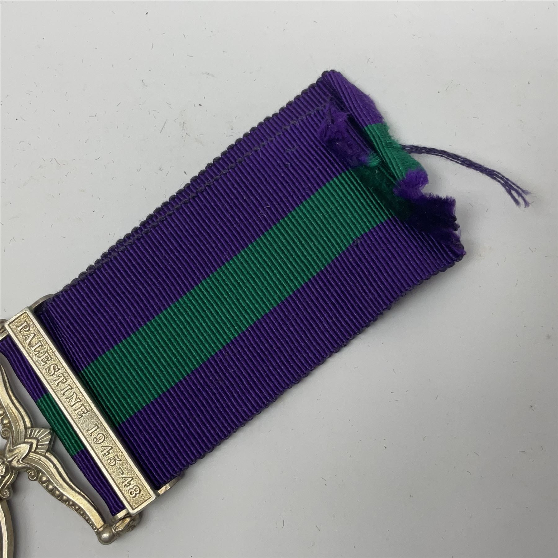 George VI General Service Medal with Palestine 1945-48 clasp awarded to 19150916 Gnr. G. Stewart R.A.; with ribbon