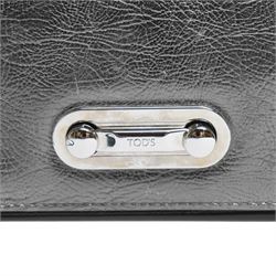 Tod’s - Fashion Pochette Piccola in Nero crinkled patent leather, the rectangular body with rolled-bar top, detachable wrist strap, flap front and silver-tone branded toggle fastening, with original product tag and dust bag