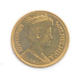 Netherlands Wilhelmina 1912 gold five Gulden (guilder) coin