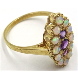  Amethyst and opal silver-gilt ring stamped SIL  