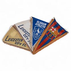 Eight football pennant flags, including Chelsea FA Cup Winners 1970, C.deF.Barcelona and two Leicester City examples, from the estate of Colin Appleton