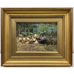 William Bradley Lamond (Scottish 1857-1924): Poultry, oil on board signed 16cm x 22cm
Provenance: with McEwan Fine Art, Aberdeen, label verso