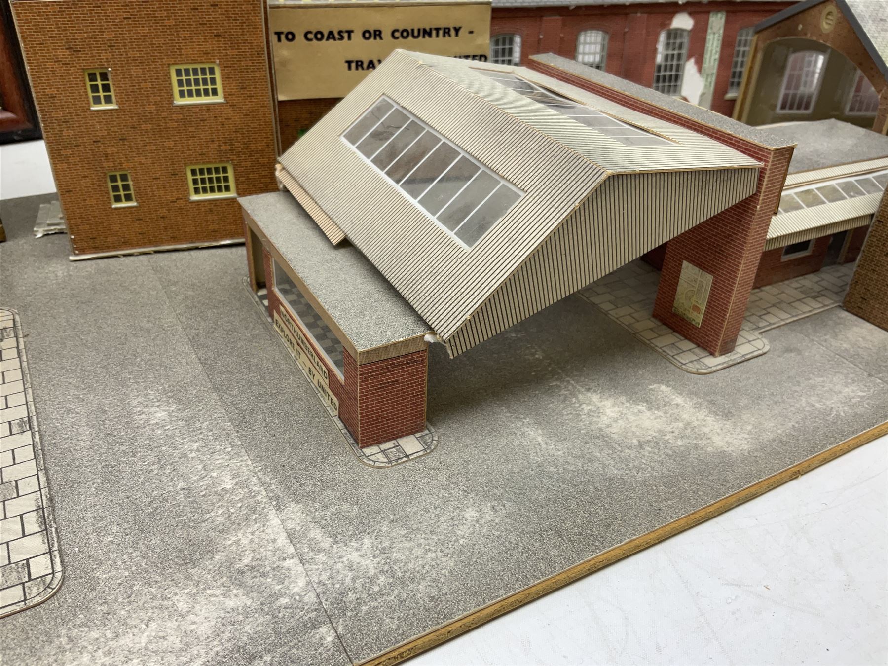 Quantity of model houses, framed print, coal E & J Mining Memories Morris Minor figures etc