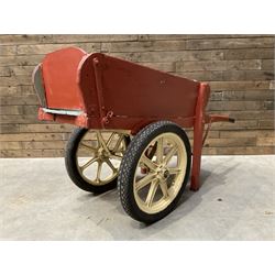 Painted timber hand cart on cast iron wheels