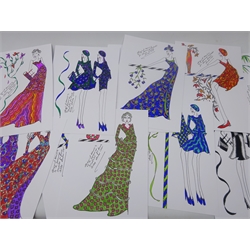 Roz Jennings (British 20th century): Fashion Illustrations, Portfolio of thirty pen and ink sketches signed 30cm x 21cm (30) (unframed) 
Notes: Jennings was an illustrator for Laura Ashley, London in the 1970s