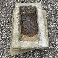 19th century small shallow carved stone trough on stone slab - THIS LOT IS TO BE COLLECTED BY APPOINTMENT FROM DUGGLEBY STORAGE, GREAT HILL, EASTFIELD, SCARBOROUGH, YO11 3TX