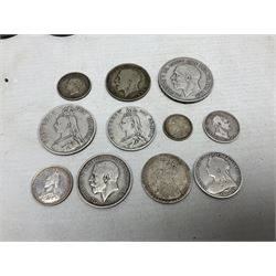 Approximately 90 grams of pre 1920 Great British silver coins, approximately 120 grams of pre 1947 Great British silver coins, George III cartwheel penny and twopence and George IV Irish 1823 penny 