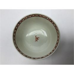19th century Chinese export tea bowl, decorated stylised seascape with masted ships, the inside decorated with a lappet border, D7cm H4cm