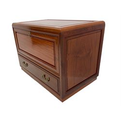 Hong Kong hardwood bureau, fall front above two drawers and two cupboards; and a Hong Kong rosewood stand, fall front above single drawer (2)