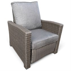 Kettler - Palma rattan garden reclining lounger chair, of high-back and square form with r...