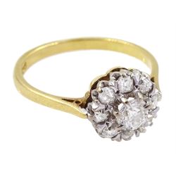 18ct gold old cut diamond cluster ring, London 1965, total diamond weight approx 0.40 carat