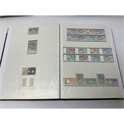 Thematic stamp collection relating to satellites, telecommunications and space from various Countries including Angola, Antigua, Ascension, Australia, Bahamas Barbados, Bhutan, British Virgin Islands, Denmark, Ecuador, Israel etc, a mint and used collection housed in three stockbooks