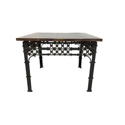 Hardwood and wrought metal coffee or occasional table