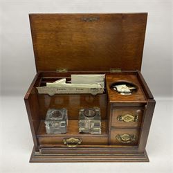 Late Victorian oak correspondence cabinet, with interior letter rack and three drawers