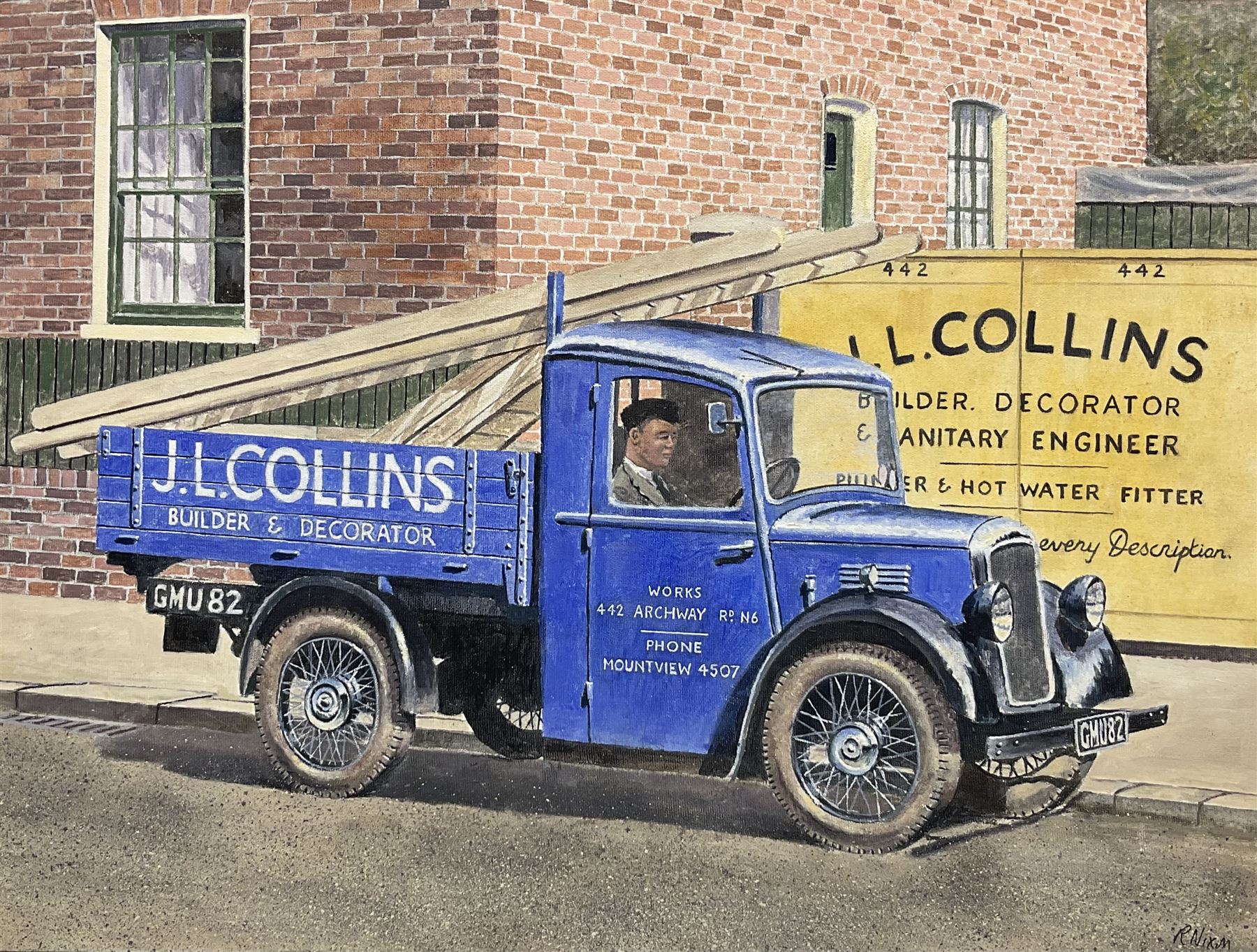 Robert Nixon (British 1955-): 'Collins Builders and Decorators' Van, oil on board signed 46cm x 61cm (unframed)  
