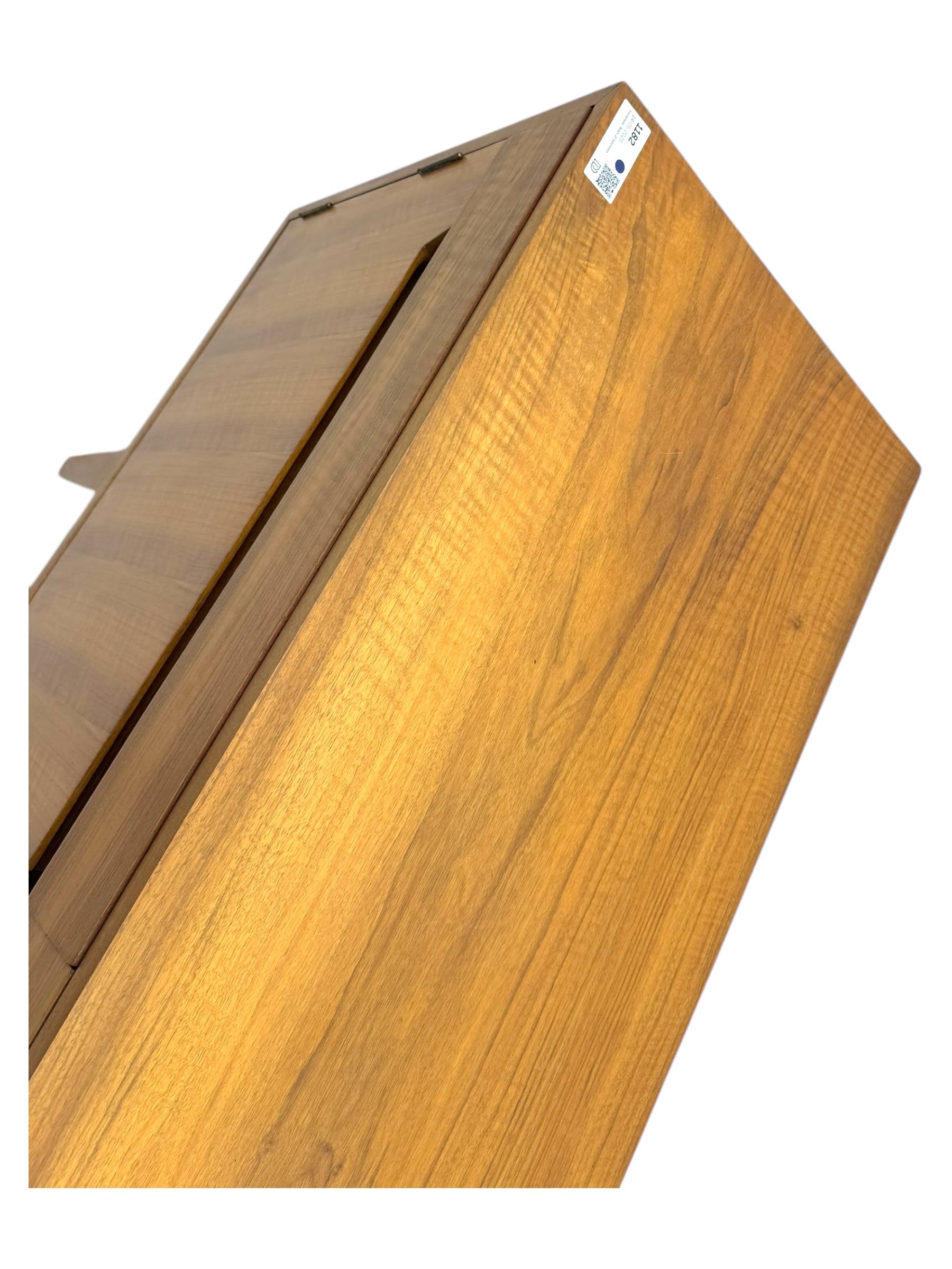 Younger - 1960s teak sideboard, three drawers over three cupboard, centre draw lined with baize with dividers, recessed handles with tapered feet