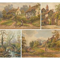 Albert Dunnington (British 1860-1928): Countryside Views and Angler by a Bridge, four wate...