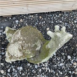 Two cast stone snail ornaments - THIS LOT IS TO BE COLLECTED BY APPOINTMENT FROM DUGGLEBY STORAGE, GREAT HILL, EASTFIELD, SCARBOROUGH, YO11 3TX